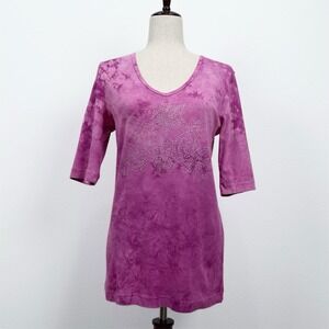 Sledge USA Top Womens L Pink Tie Dye Bling Embellished Fairy Grunge Rock Y2K